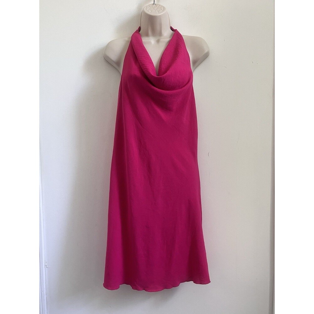 See You Monday Hot Pink Halter Dress Cowl Neck Bodycon Midi dress Size Large